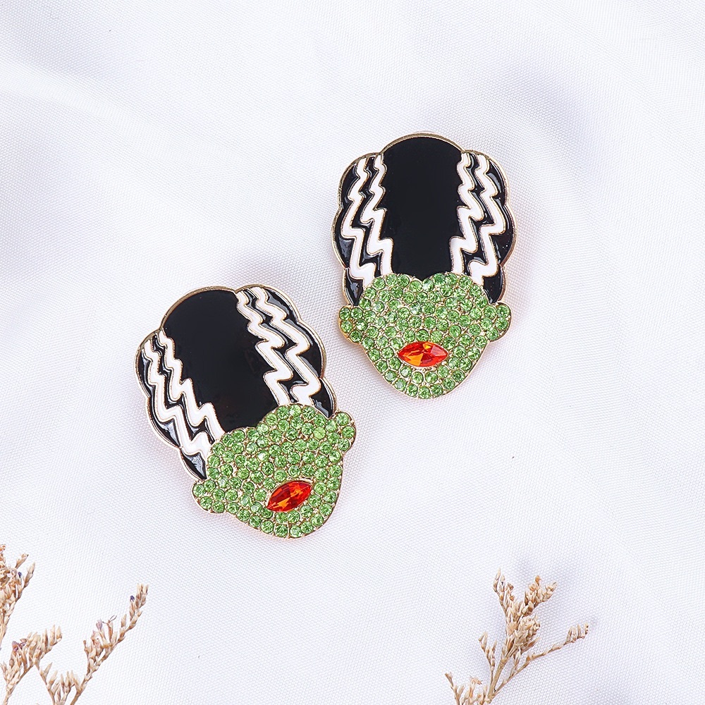 Frankenstein’s Bride Rhinestone Studded Halloween Earrings - Picture 2 of 9